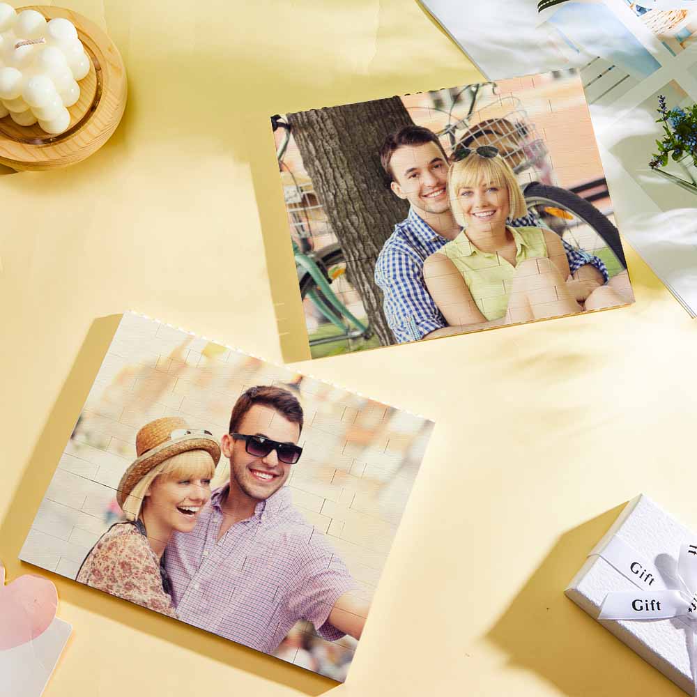 Personalized Small Building Brick Photo Block Horizontal Trio