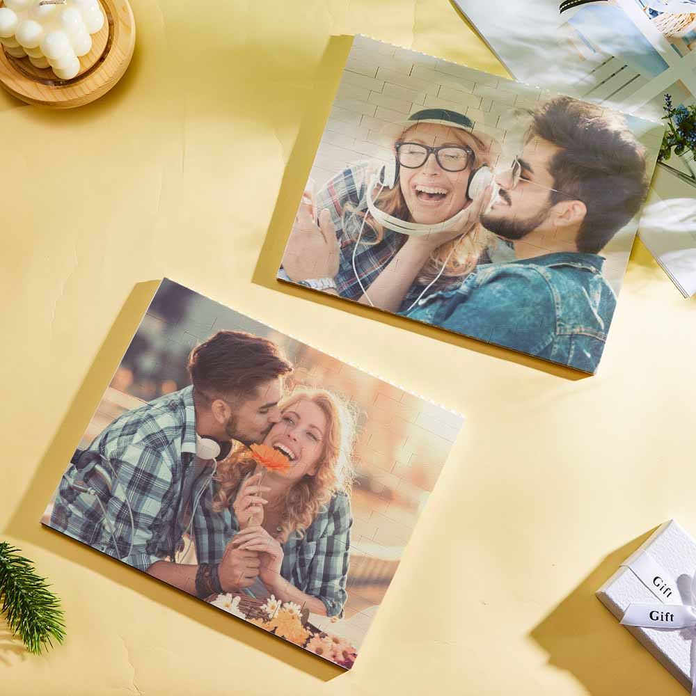 Personalized Small Building Brick Photo Block Horizontal Trio