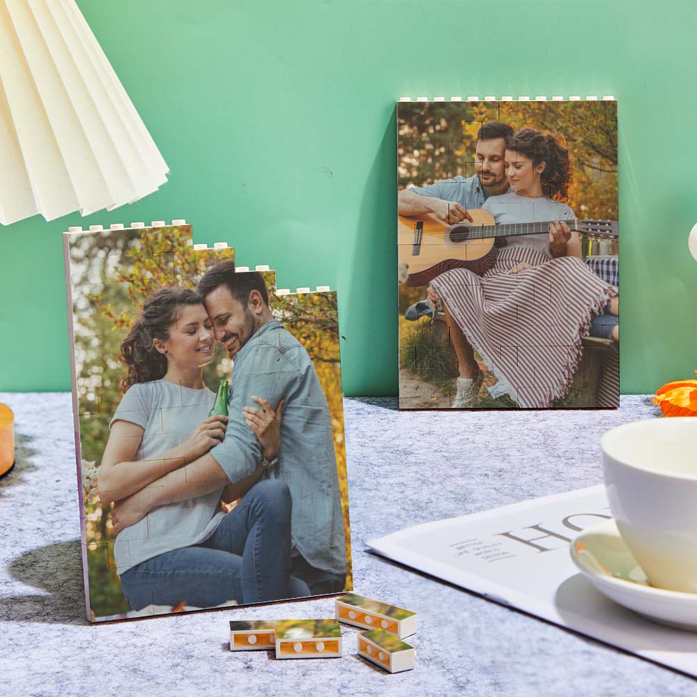 Personalized Building Block Puzzle Vertical Building Photo Brick Custom Single Sided Photo Frame