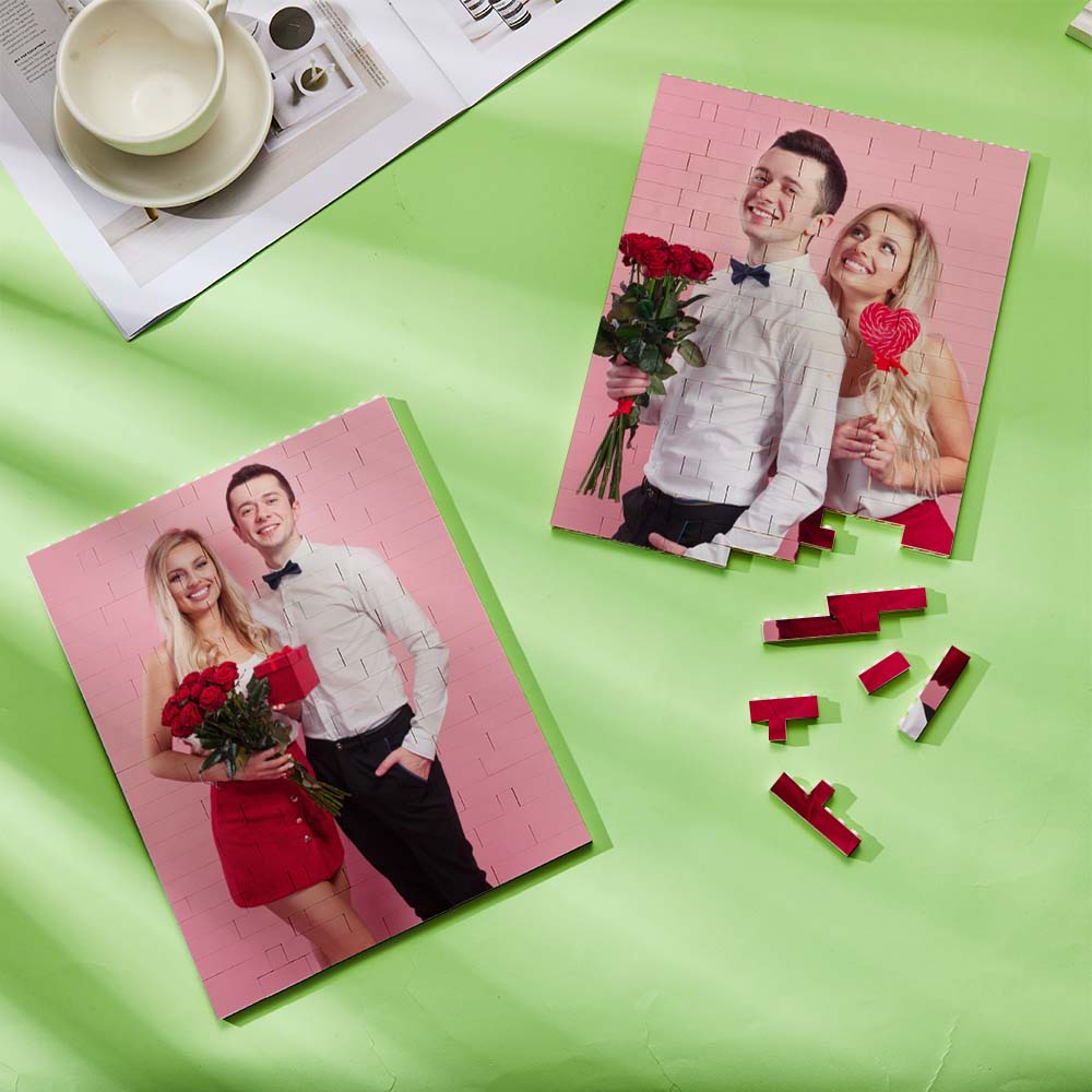 Personalized Building Block Puzzle Vertical Building Photo Brick Custom Single Sided Photo Frame