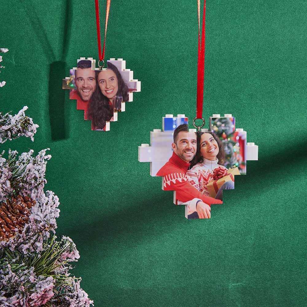 Christmas Ornament Personalized Building Block Puzzle Custom Music Code Heart Photo Brick