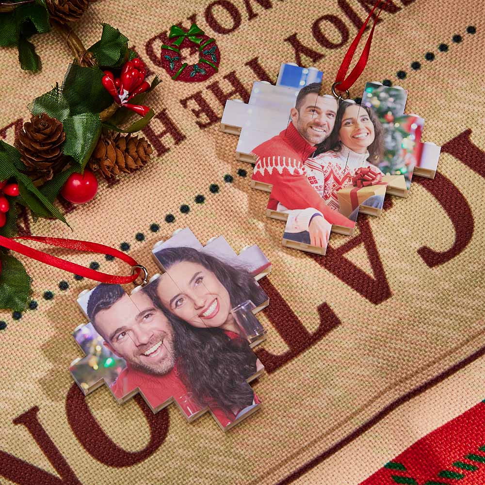 Christmas Ornament Personalized Building Block Puzzle Custom Music Code Heart Photo Brick
