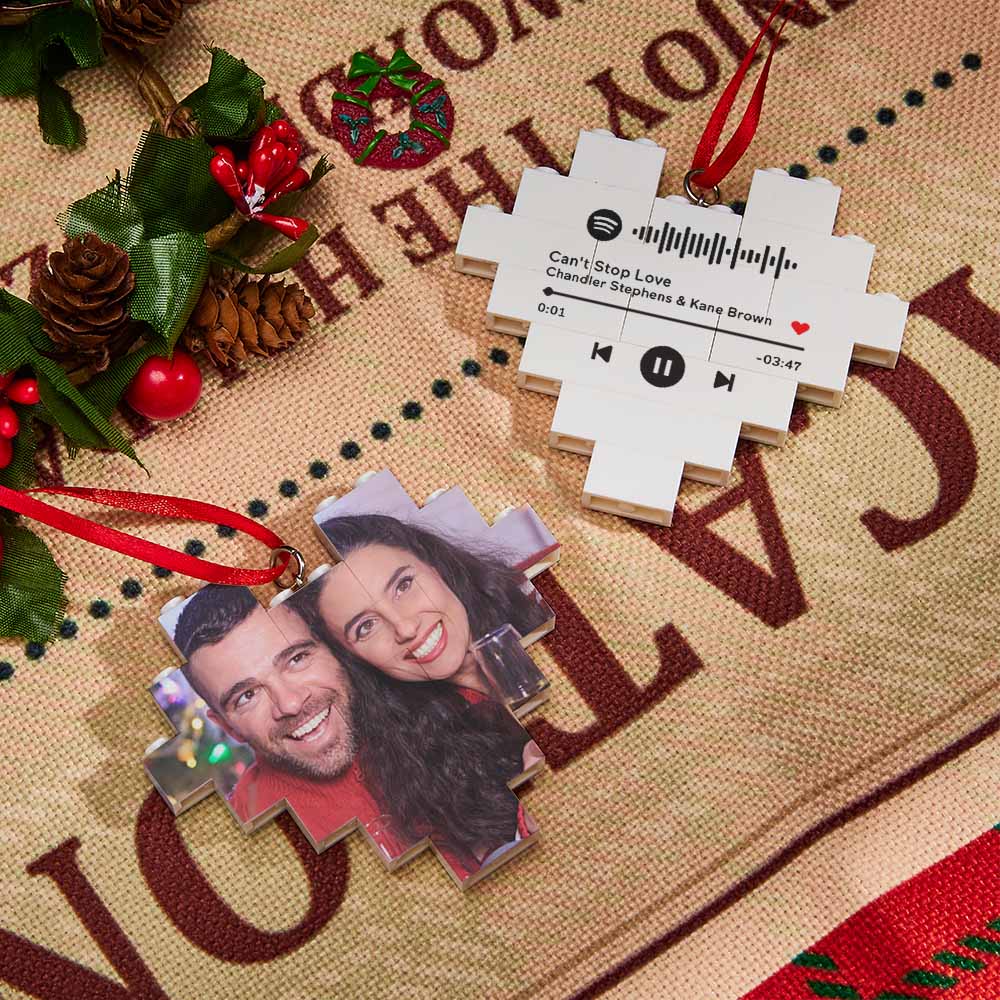 Christmas Ornament Personalized Building Block Puzzle Custom Music Code Heart Photo Brick