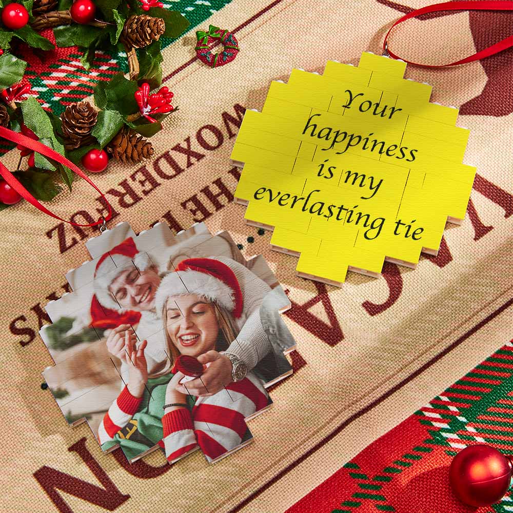 Christmas Ornament Custom Round Single Sided Photo Brick Personalized Building Block Puzzle