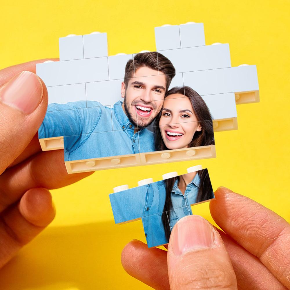 Custom Building Block Puzzle Personalized Heart Shaped Photo & Special Date Brick Gift for Couples