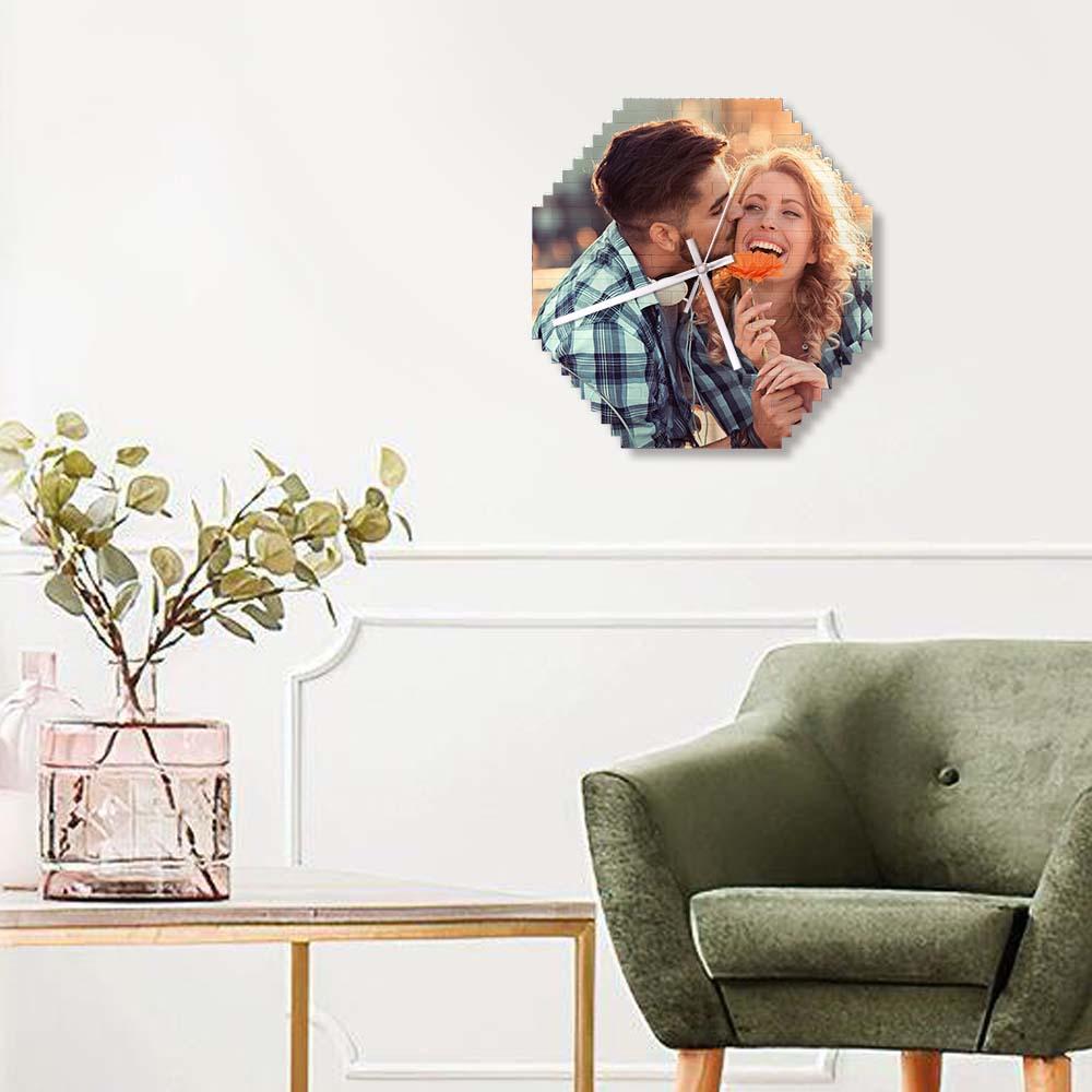Custom Building Blocks Wall Clock Personalized Puzzle Custom Photo Brick Clock Couple Gift