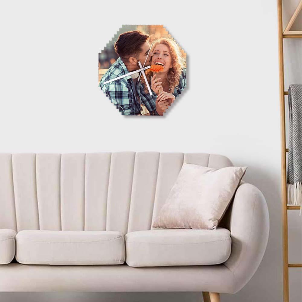 Custom Building Blocks Wall Clock Personalized Puzzle Custom Photo Brick Clock Couple Gift