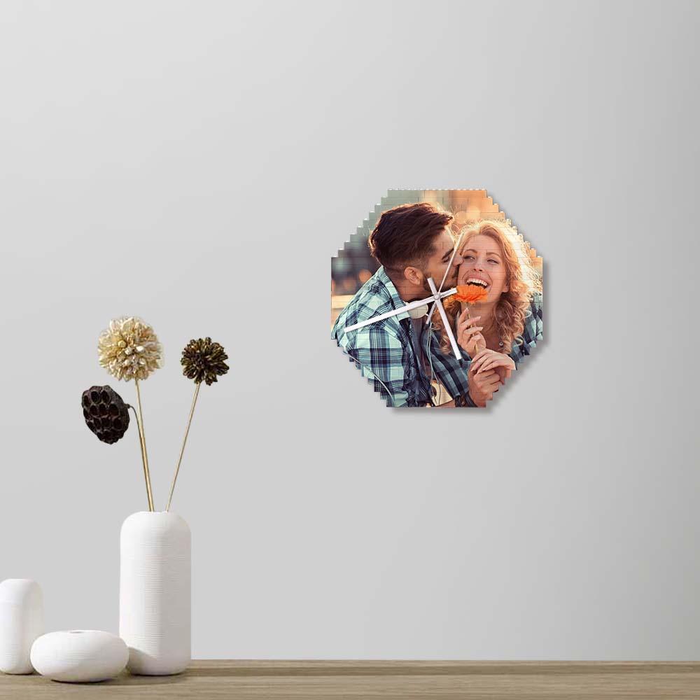 Custom Building Blocks Wall Clock Personalized Puzzle Custom Photo Brick Clock Couple Gift
