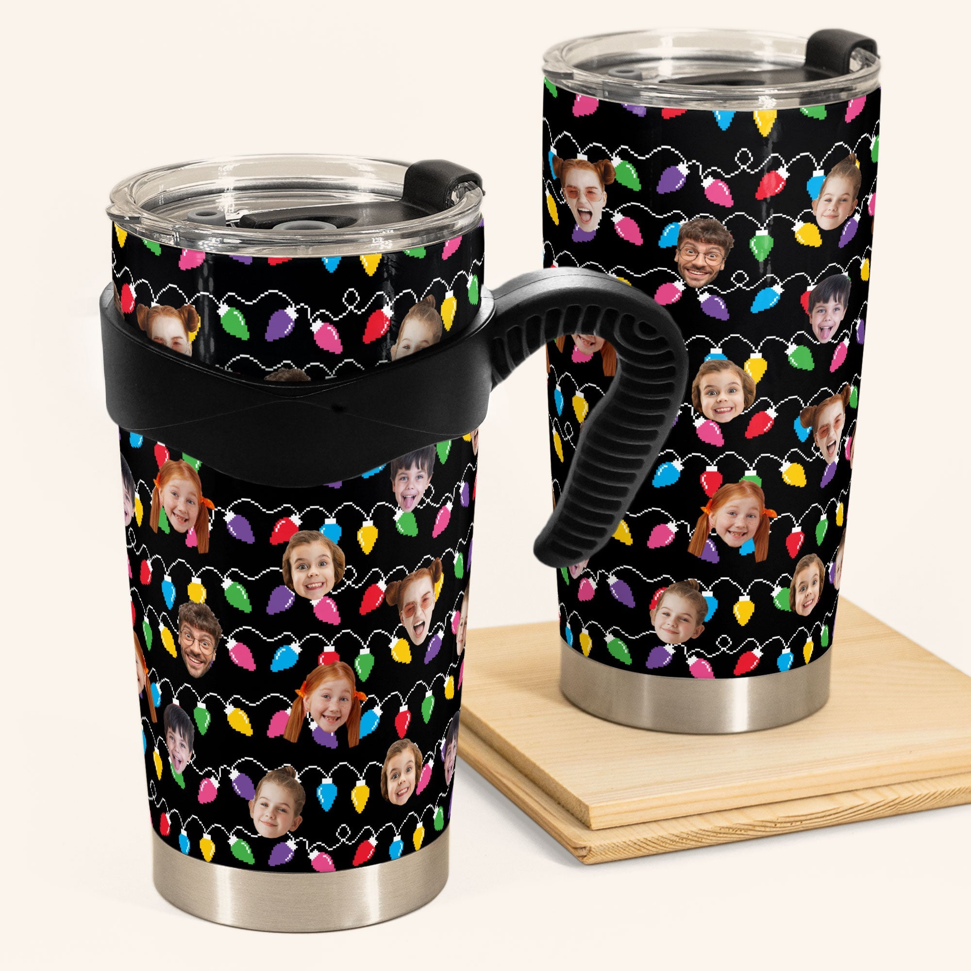 Custom Face Family Funny Christmas Led Lights - Personalized Photo Tumbler Cup