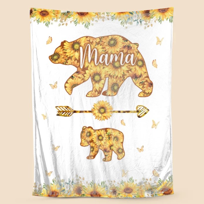 💖For Mom Blanket👩Mama Bear Sunflower - Personalized Blanket - Best Gift For Mother