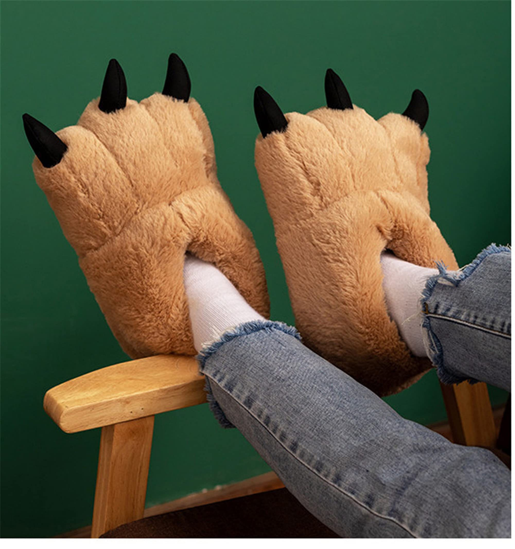 Adults Monster Dinosaur Claw Foot Fur Cuddly Indoor Slippers