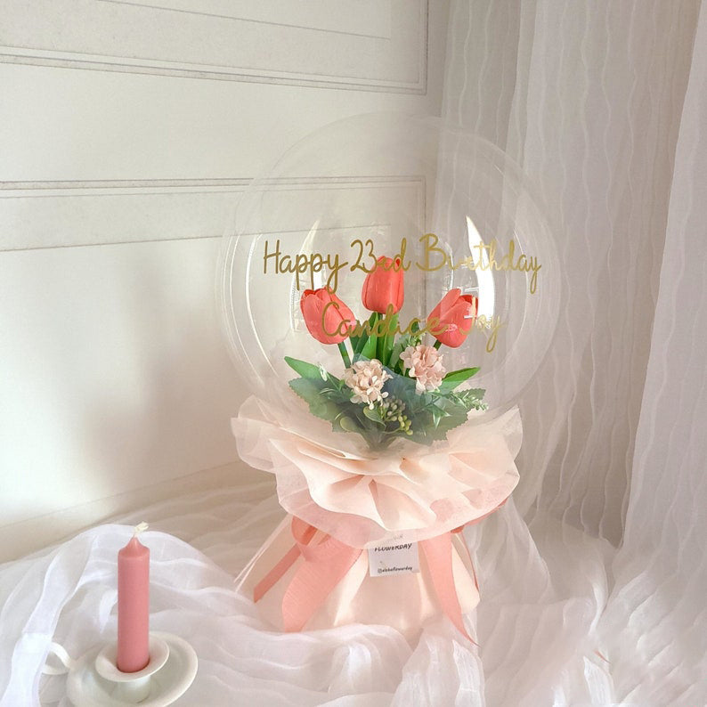Pink Tulip Flower Balloon / Mother's Day, Special Gift, anniversary, Mothers Day, Graduation, Birthday, Congratulations, Personalized