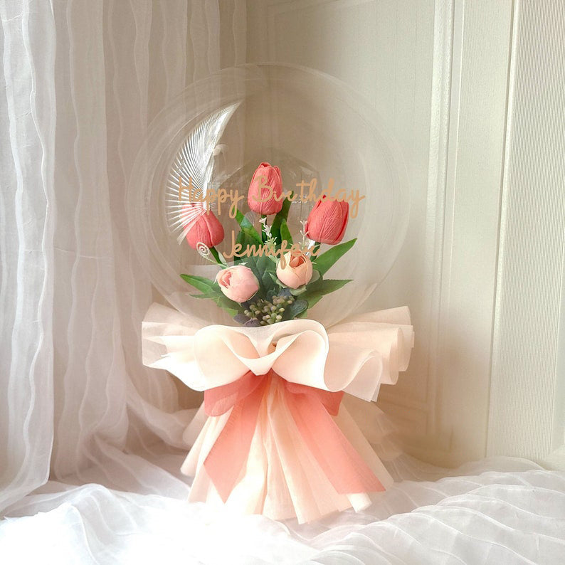 Pink Tulip Flower Balloon / Mother's Day, Special Gift, anniversary, Mothers Day, Graduation, Birthday, Congratulations, Personalized