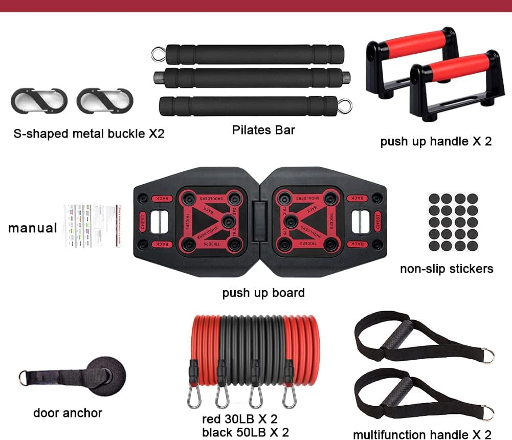 Portable home gym equipment - 17 fitness accessories 9 in 1 push-up plate set