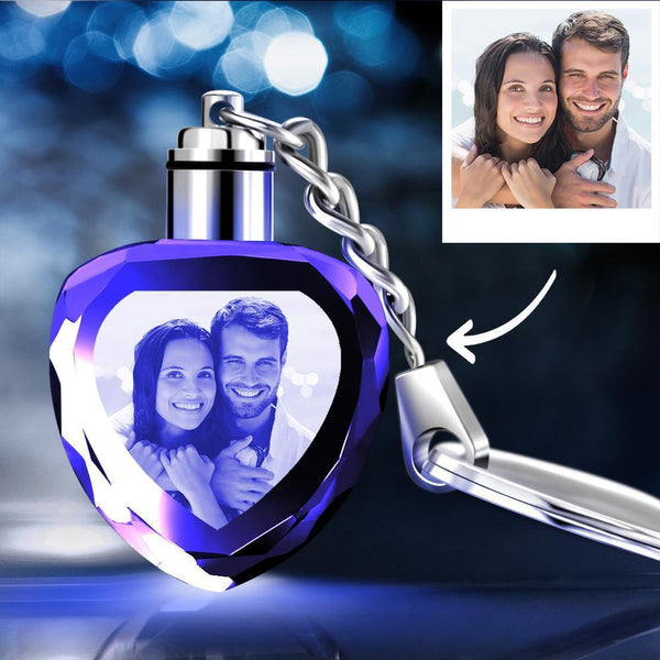 LED Crystal Heart Shape Custom Photo Keychain