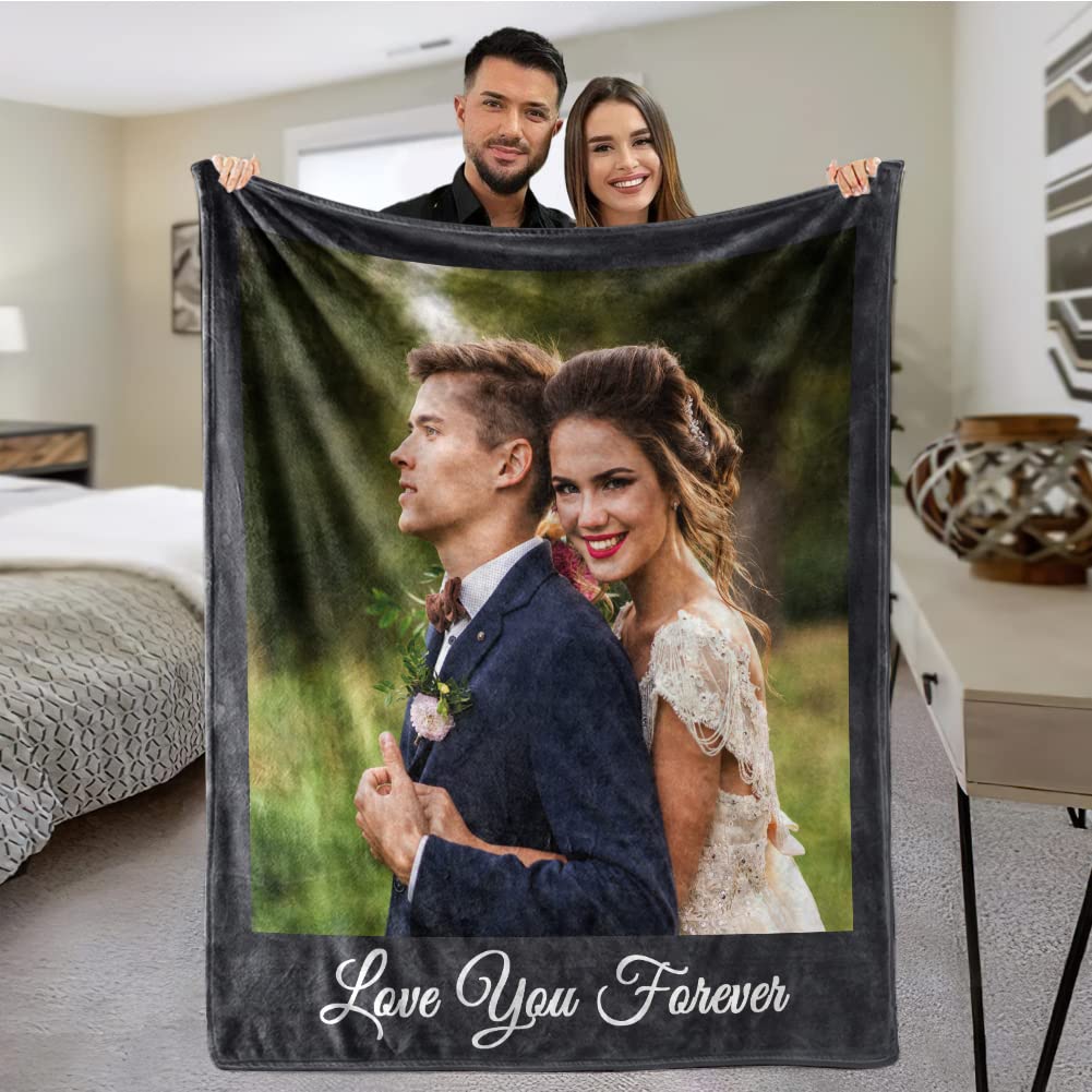 Custom Blanket with Photo， Funny Gifts for Boyfriend,Dad,Mom,Friends,New Year,Birthday