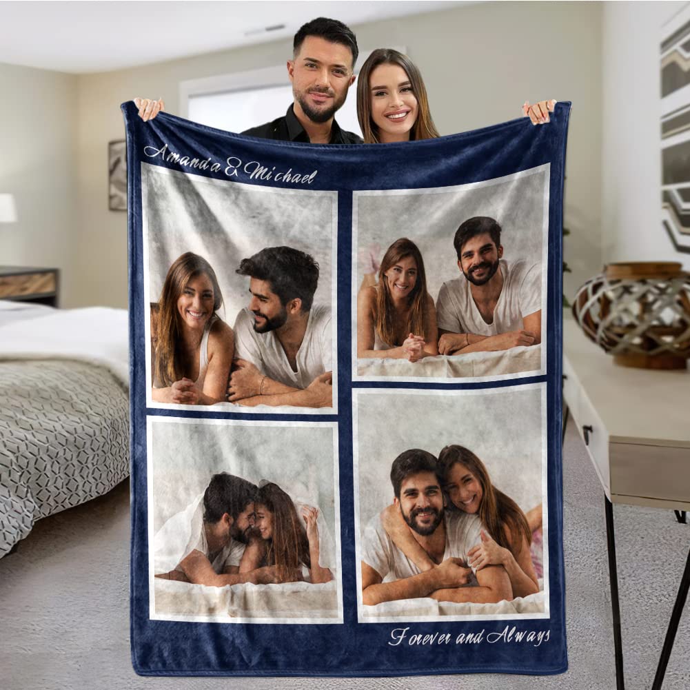 Custom Blanket with Photo， Funny Gifts for Boyfriend,Dad,Mom,Friends,New Year,Birthday