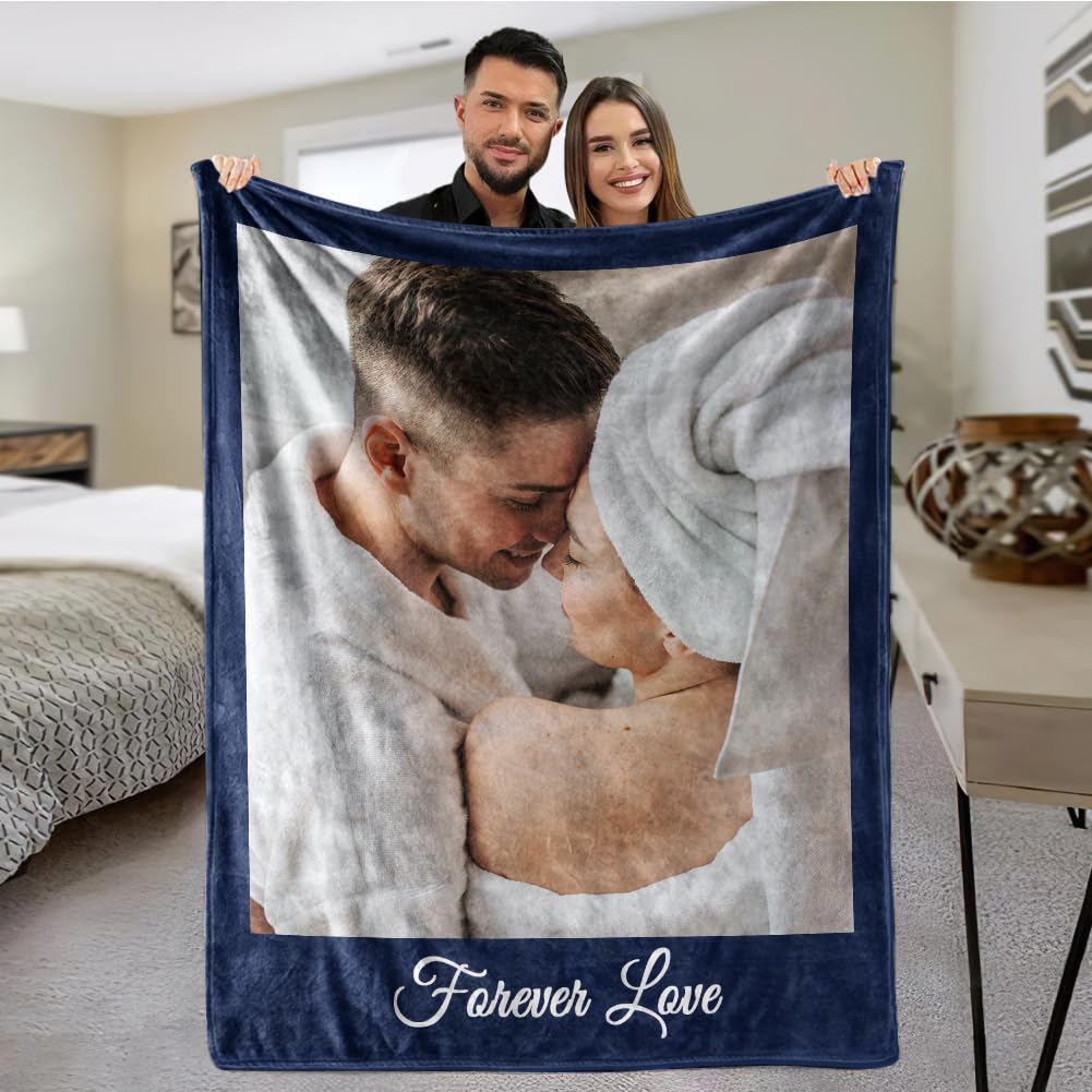 Custom Blanket with Photo， Funny Gifts for Boyfriend,Dad,Mom,Friends,New Year,Birthday