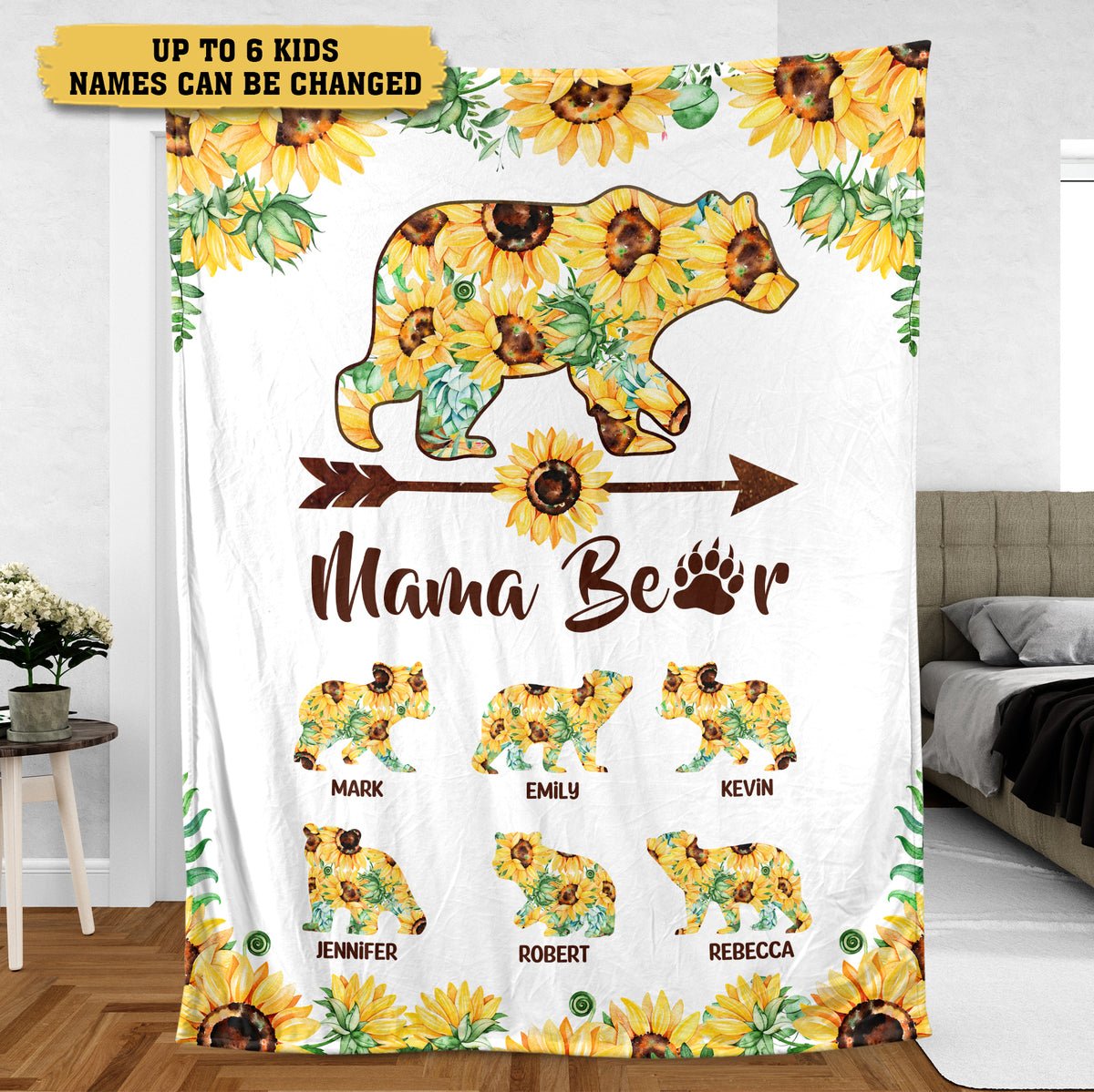 💖For Mom Blanket👩Mama Bear Sunflower - Personalized Blanket - Best Gift For Mother