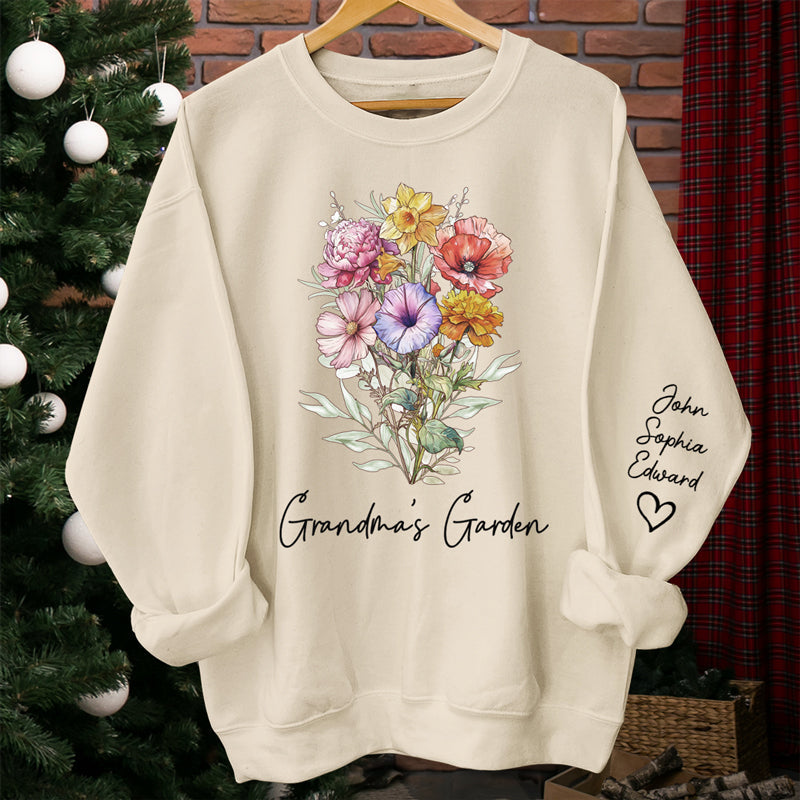 Grandma's Lovely Garden - Family Personalized Custom Unisex Sweatshirt With Design On Sleeve