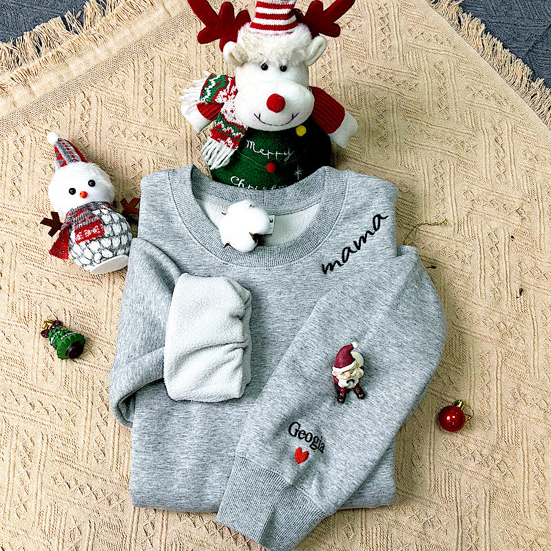 Klamay™ Plus Velvet Style-Custom Collar Embroidery Mama Sweatshirt/Hoodie