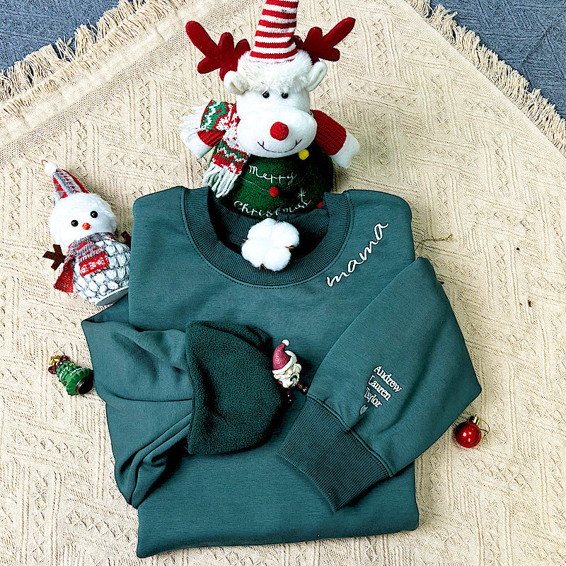 Klamay™ Plus Velvet Style-Custom Collar Embroidery Mama Sweatshirt/Hoodie