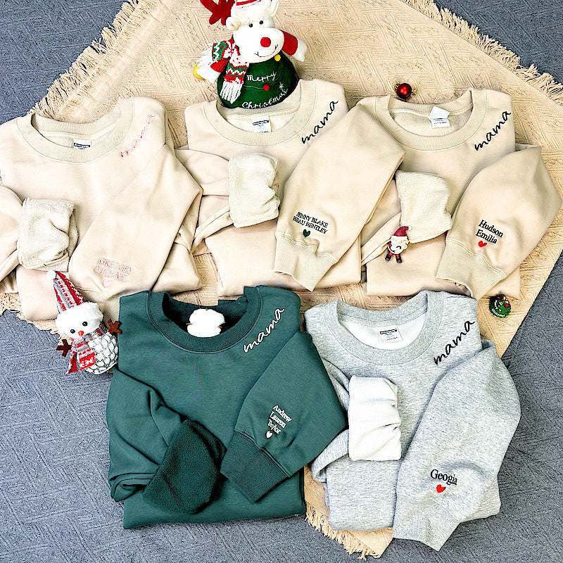Klamay™ Plus Velvet Style-Custom Collar Embroidery Mama Sweatshirt/Hoodie