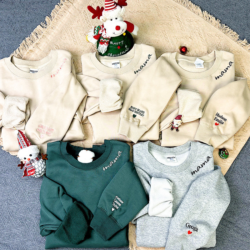 Klamay™ Plus Velvet Style-Custom Collar Embroidery Mama Sweatshirt/Hoodie
