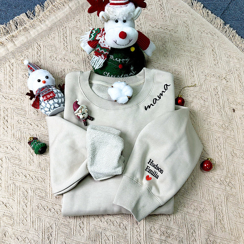 Klamay™ Plus Velvet Style-Custom Collar Embroidery Mama Sweatshirt/Hoodie