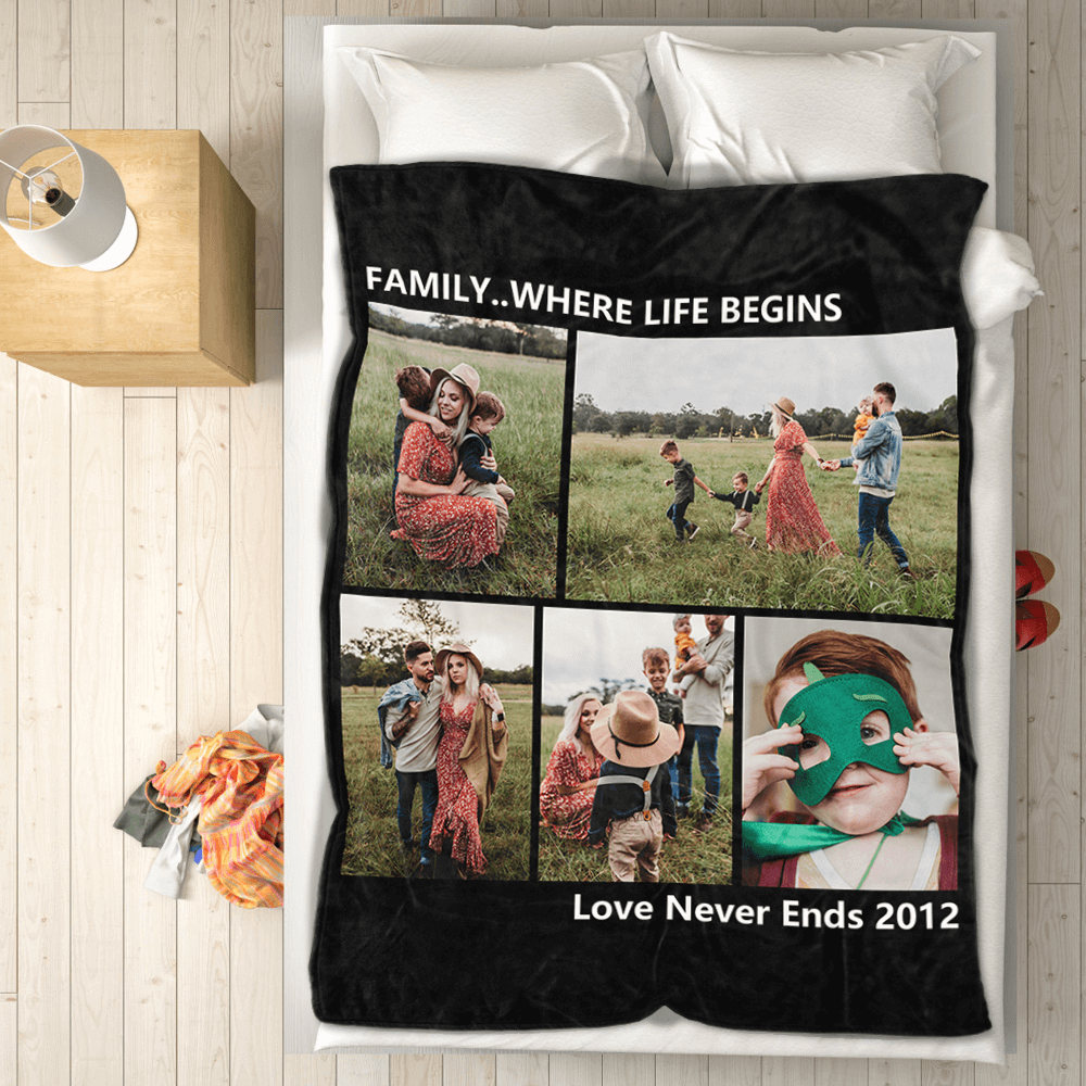 Custom Fleece 5 Photos&Text Blanket