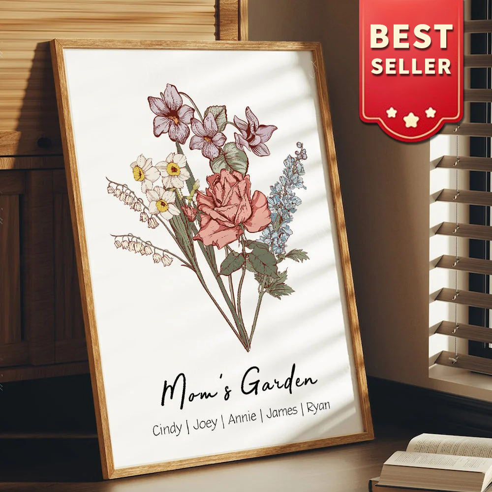 Birth Flower Family Bouquet Personalized Names Frame