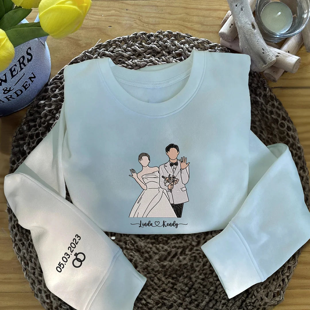 ❤️‍🔥(Best Selling)Custom Embroidered Sweatshirt Portrait Music Player Couple Valentine's Day Gift