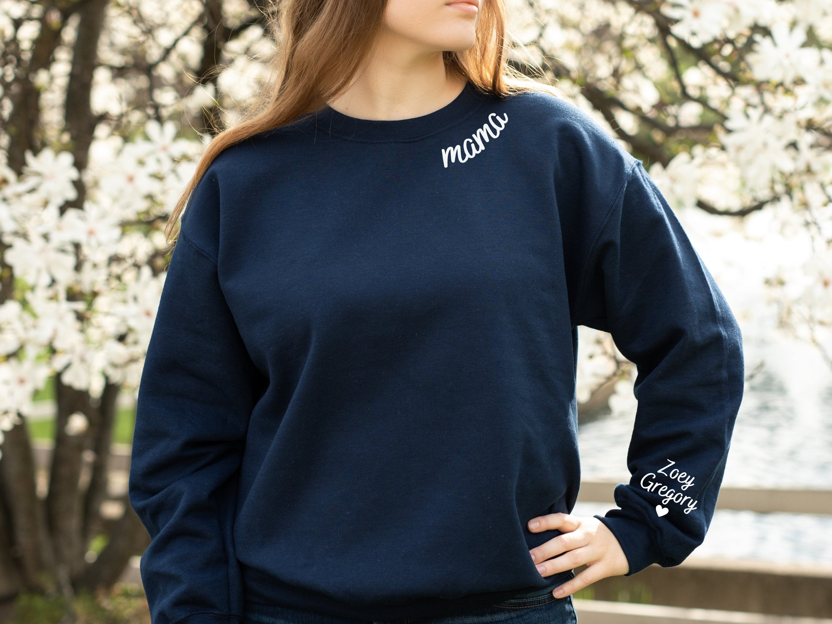 Custom Mama Sweatshirt with Children Name on Sleeve