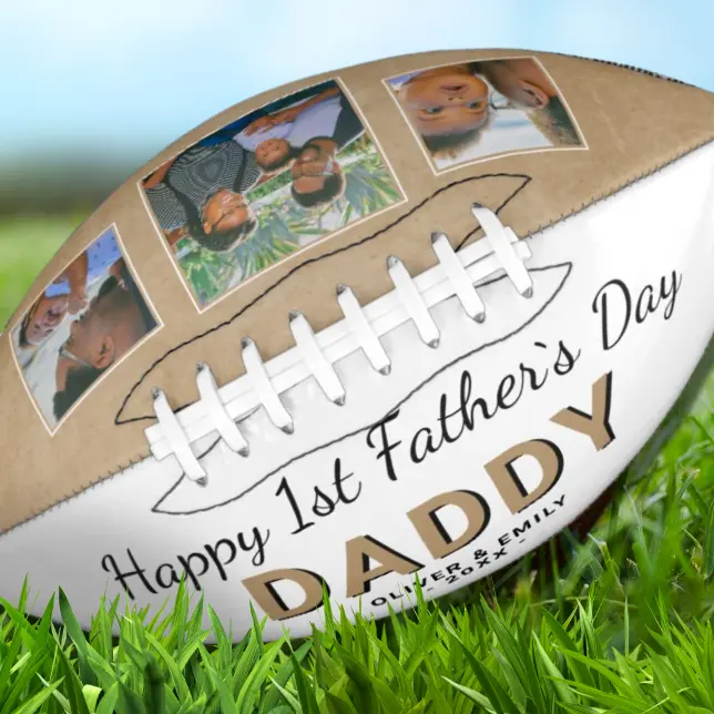 Happy 1st Father's Day Daddy Keepsake 3 Photo Football