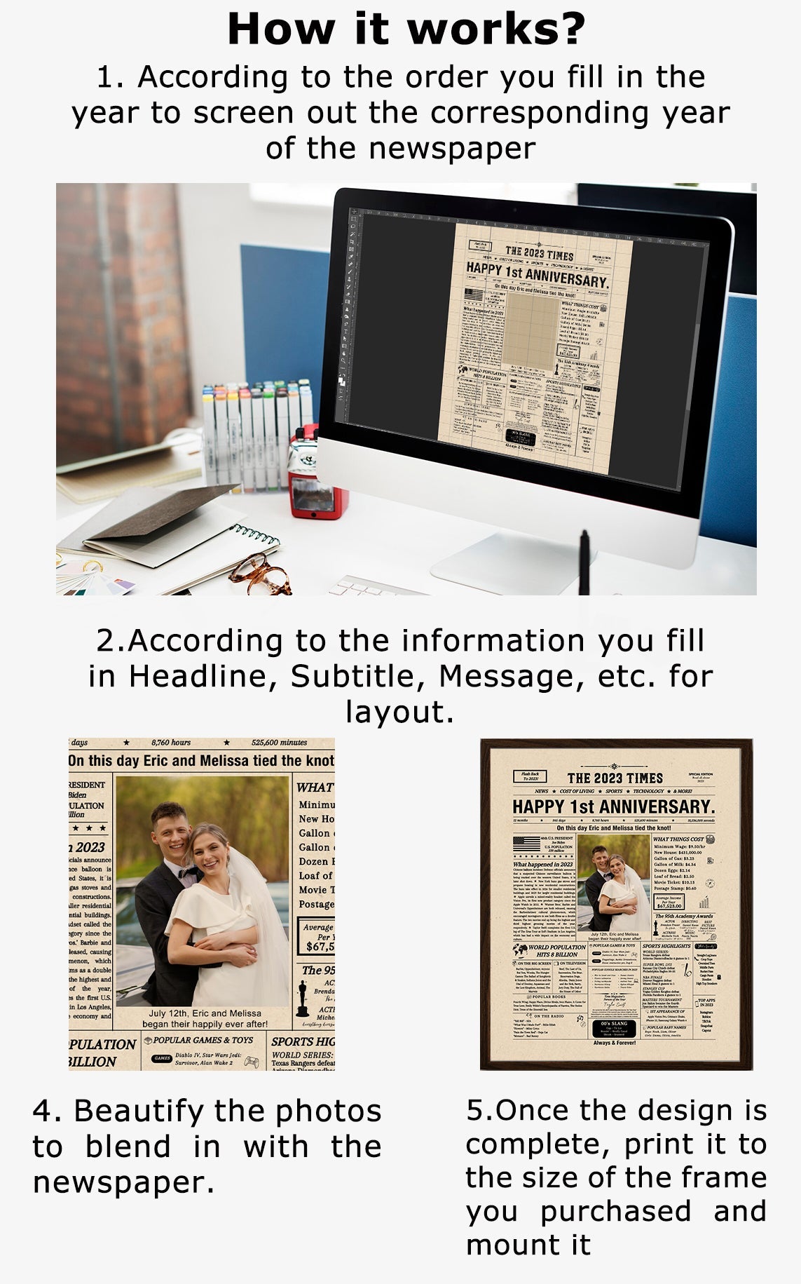 50%OFF⭐️ Personalized Birthday & Anniversary Newspaper Poster Frame