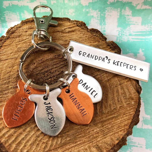 Personalized Metal Fishing Keychain Grandpa's Keepers