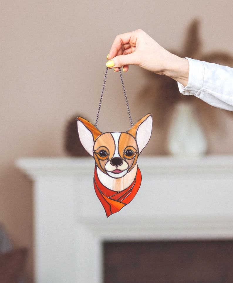 Stained glass dog suncatcher Window hanging pet stained glass Memorial gift