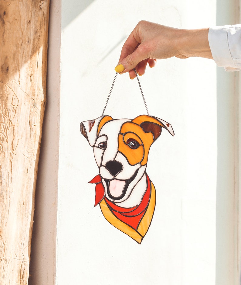 Stained glass dog portrait Custom pet stained glass Fathers day gift