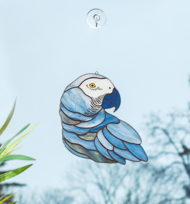 Parrot bird stained glass sun catcher for window Bird lover gift for Christmas