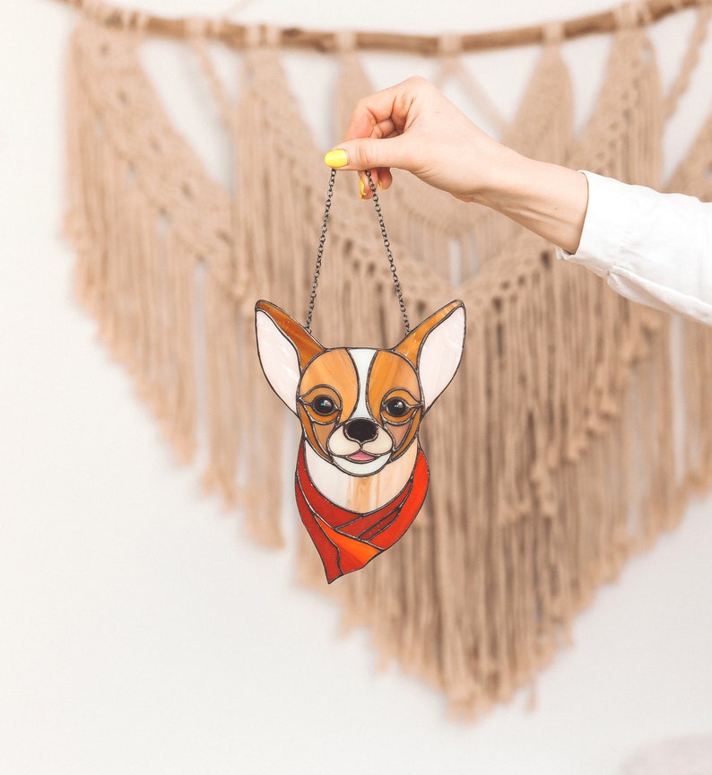 Stained glass dog suncatcher Window hanging pet stained glass Memorial gift