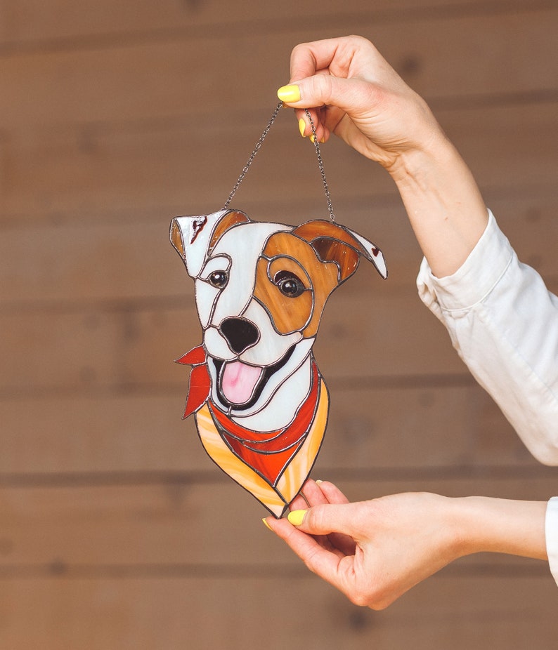 Stained glass dog portrait Custom pet stained glass Fathers day gift