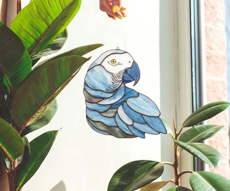 Parrot bird stained glass sun catcher for window Bird lover gift for Christmas