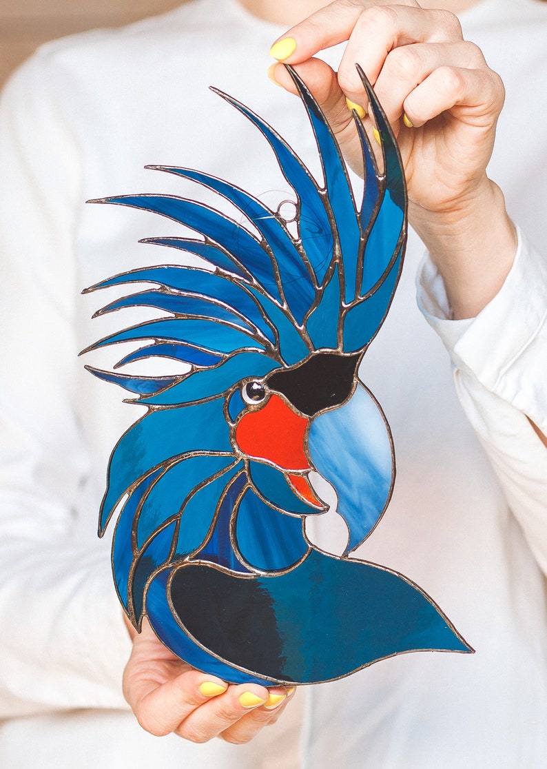 Parrot bird stained glass sun catcher for window Bird lover gift for Christmas