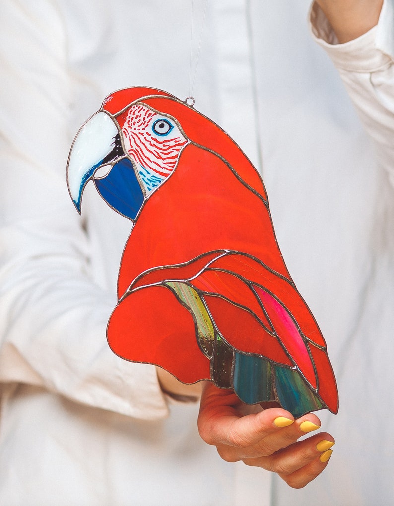 Parrot bird stained glass sun catcher for window Bird lover gift for Christmas