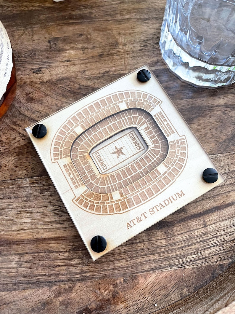 AT&T Stadium Layered Coaster, 3D Wood Coaster, Sports Gift, Football Gift, Home Bar, Custom Gift, Personalized Sports Gift