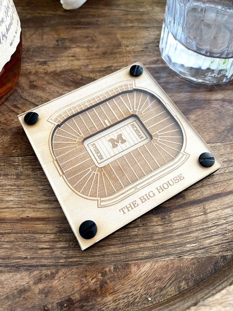 University of Michigan Layered Coaster, 3D Wood Coaster, Sports Coaster, Sports Gift, Football Gift, Man Cave, Sports Fan Gift