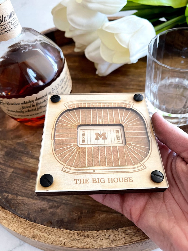 University of Michigan Layered Coaster, 3D Wood Coaster, Sports Coaster, Sports Gift, Football Gift, Man Cave, Sports Fan Gift