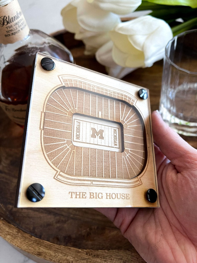 University of Michigan Layered Coaster, 3D Wood Coaster, Sports Coaster, Sports Gift, Football Gift, Man Cave, Sports Fan Gift