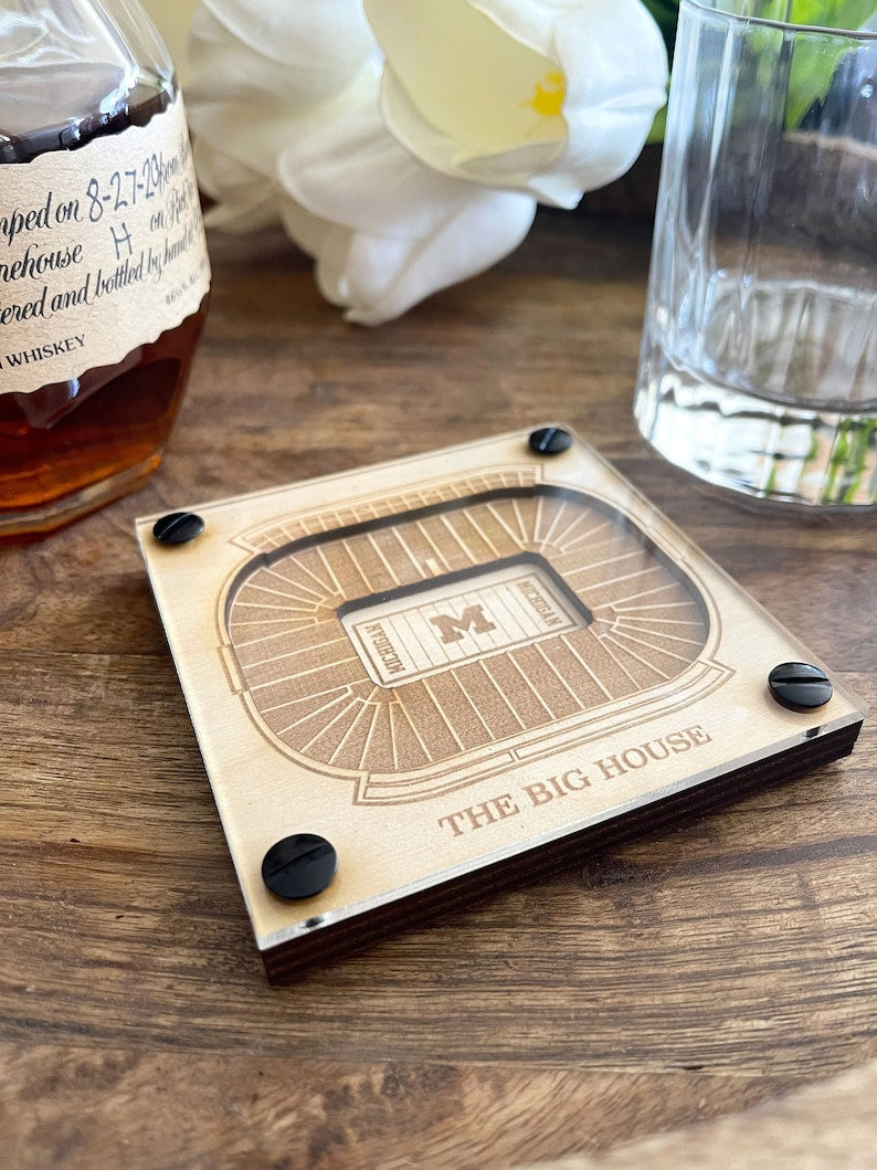 University of Michigan Layered Coaster, 3D Wood Coaster, Sports Coaster, Sports Gift, Football Gift, Man Cave, Sports Fan Gift
