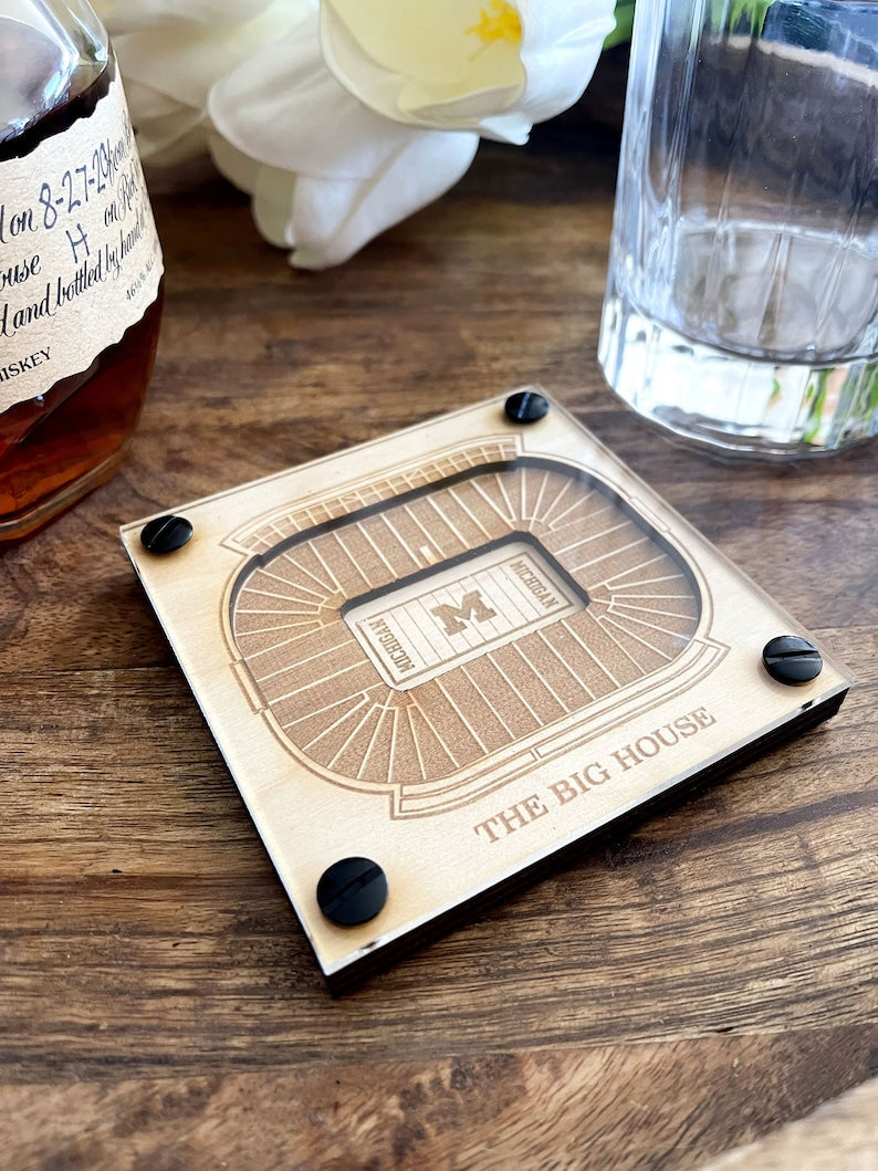 Michigan Stadium Layered Coaster, 3D Wood Coaster, Sports Gift, Football Gift, Home Bar, Custom Gift, The Big House Gift